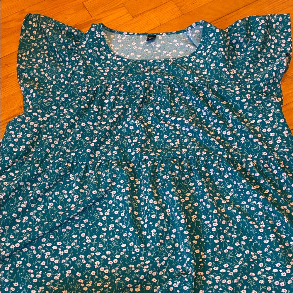 Floral Peasant Blouse - Teal Green